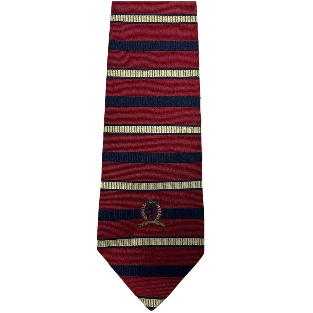 Tommy Hilfiger Red Blue Tan Repp Logo Neck‎ Tie  57.25